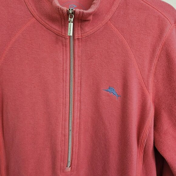 Tommy Bahama Aruba Sweater Womens Large Pink Stretch Cotton Half Zip Pullover - Picture 3 of 11